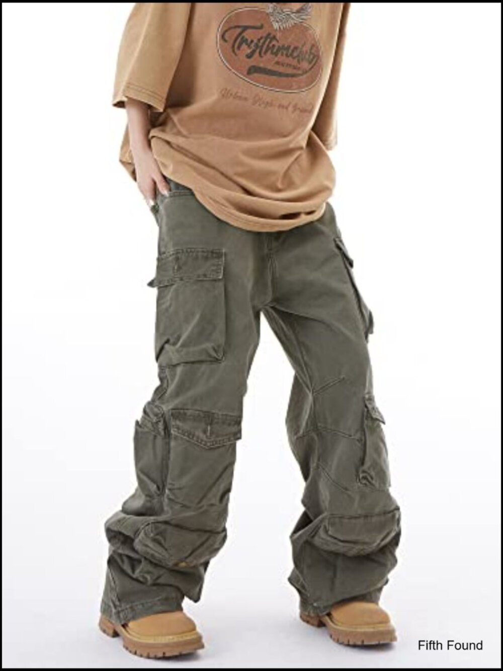 Wide Leg Cargo Pants Relaxed Fit Cotton Blend Multi-Pocket Streetwear - Picture 2 of 6